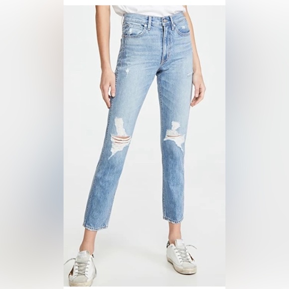 SLVRLAKE Virginia Slim Straight Leg Cropped Denim Jeans Rolling Waves 24